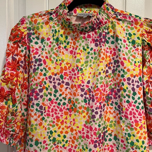 Periwinkle Colorful Spots‎ Season Bright and Embroidered Blouse. Size XL. - Picture 5 of 13